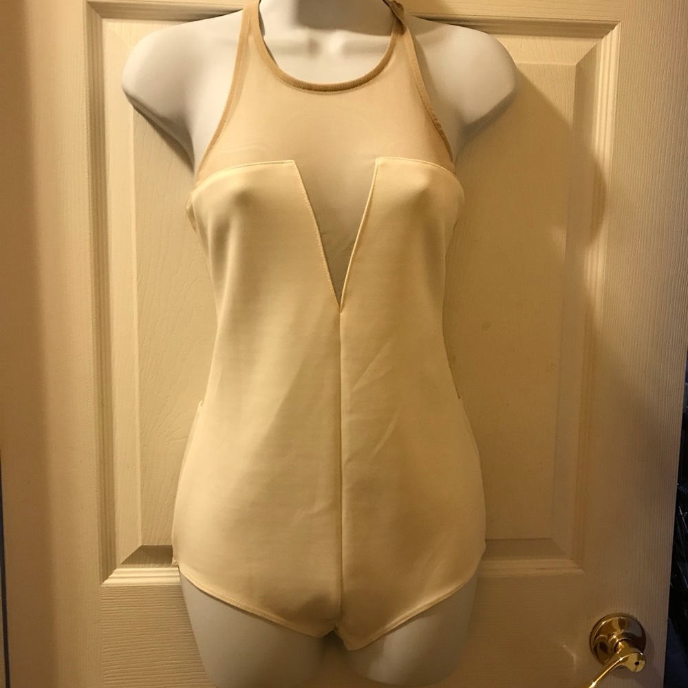 Nude mesh/white bodysuit